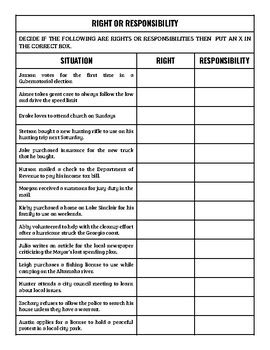 SS8CG1c - Right or Responsibility Worksheet by Georgia On My Mind