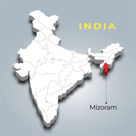 Mizoram state map location in Indian 3d isometric map. Mizoram map ...