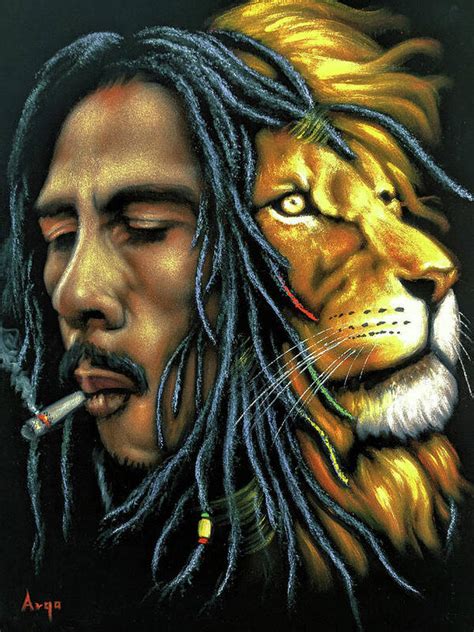 Bob Marley and Lion smoking Art Print by Argo