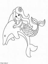 Happy Mermaid And Dolphin coloring Page sketch template
