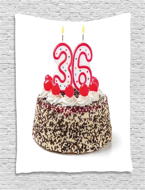 36th Birthday Decorations Tapestry, Happy Birthday Party Theme Cake with Candles and Sprinkles ...