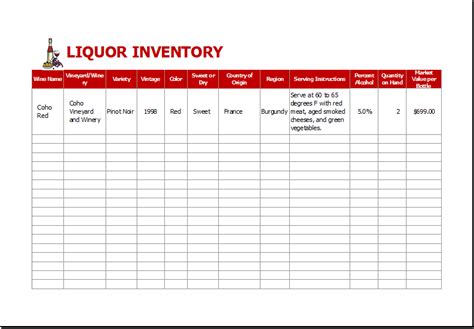 Liquor Inventory Sheet Template for EXCEL | Excel Templates