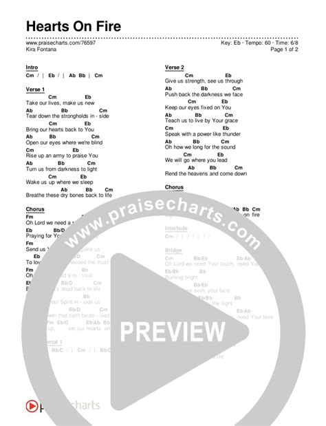 Hearts On Fire Chords PDF (Kira Fontana) - PraiseCharts