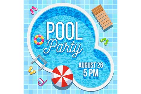 Summer party invitation with swimming pool vector template