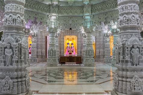 Beautiful inside of the Hindu temple in Chino Hills. Beautiful carving columns, made of marble ...