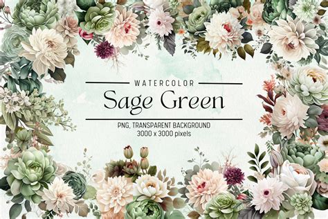 Sage Green Flowers Watercolor Graphic by FOLV · Creative Fabrica