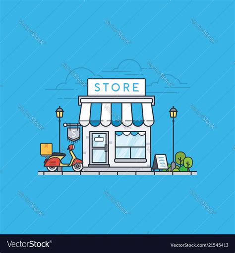 Online store building on blue background Vector Image