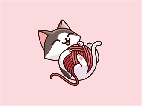 Cat Playing with Yarn | Ilustração de gato, Desenhos de gatos, Ilustrações de gato