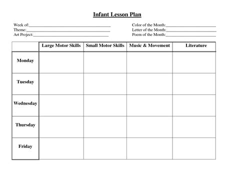 Creative Curriculum For Preschool Weekly Planning Form | Infant lesson ...