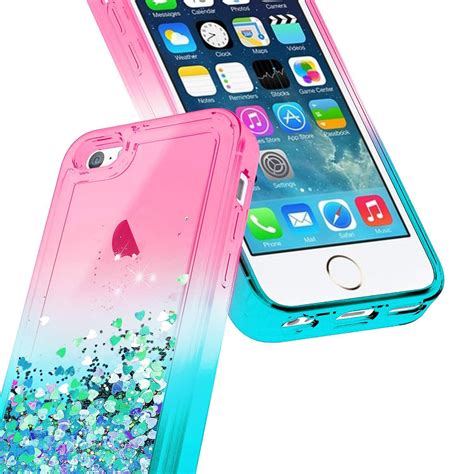 iPhone 5C Case with Screen Protector HD Clear for Girls Kids Women NageBee Glitter Liquid ...