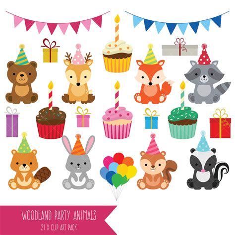 Woodland Party Animals Clipart Cute Birthday Animals Clip Art - Etsy | Animal clipart, Clip art ...