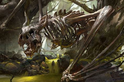 Dragon nest in the corrupted forest, art, skeleton, fantasy, luminos ...