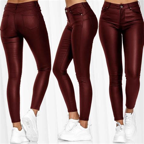 SySea - Women's Leather Skinny Pants Stretch Hipsters Trousers Leather Pants - Walmart.com ...