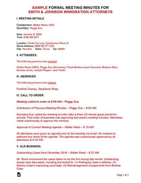 Free Formal Meeting Minutes Template - PDF | Word – eForms