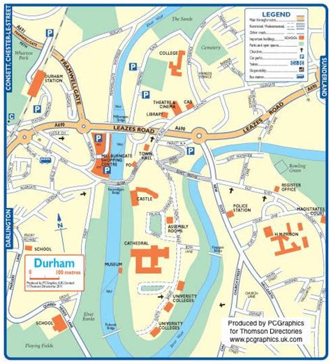 Map of Durham created in 2011 for Thomson Directories. One of approximately 350 UK town and city ...