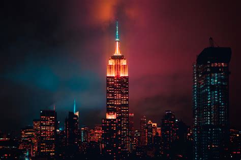 Wallpaper : Empire State Building, New York City, night, cityscape, lights, USA, photography ...