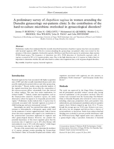 (PDF) A preliminary survey of Atopobium vaginae in women attending the ...