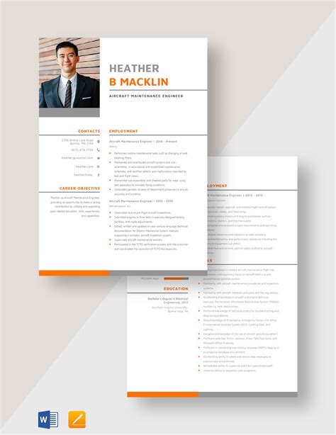 Aircraft Maintenance Engineer Resume in Pages, MS Word - Download ...