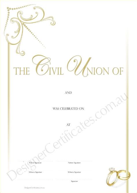 Civil Union Certificate - Gold Filagree and Rings. Only AUD $5 | Place card holders, Certificate ...