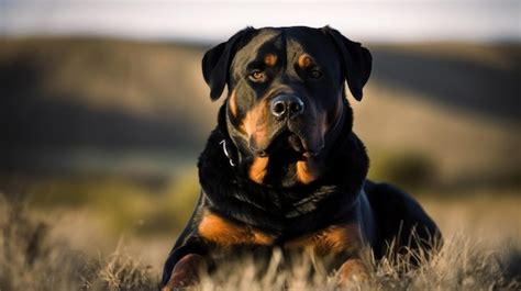 Premium AI Image | Rottweiler its muscular form brilliantly contrasted ...