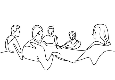 Continuous one line drawing of group of business people having discussion in conference room ...