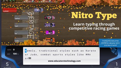 Nitro Type - Race Car Typing - Educators Technology