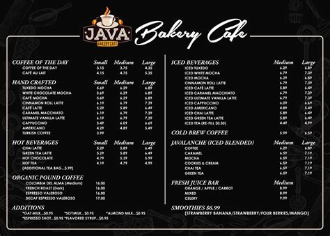 Menu - Java Bakery Cafe