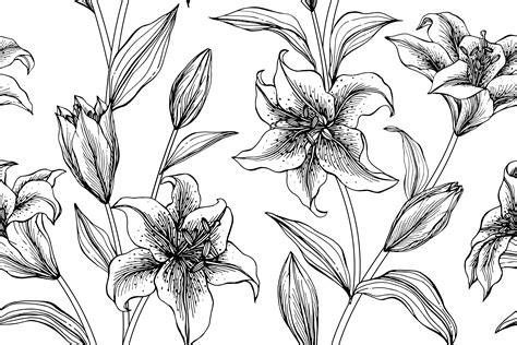 Lily hand drawn botanical seamless pattern 1179059 Vector Art at Vecteezy
