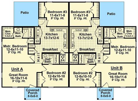 Plan 51114MM: Beautiful 3 Bedroom Duplex in Many Sizes | Duplex house plans, Duplex floor plans ...