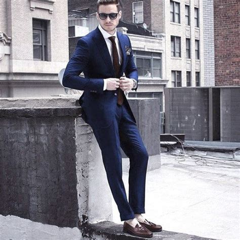 Cool Mens Navy Blue Suit Brown Shoes Style Inspiration Blazer Outfits Men, Mens Fashion Blazer ...