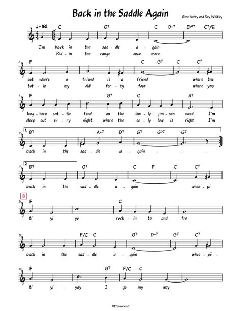 Back in the Saddle Again (Lead sheet with lyrics ) Sheet music for ...