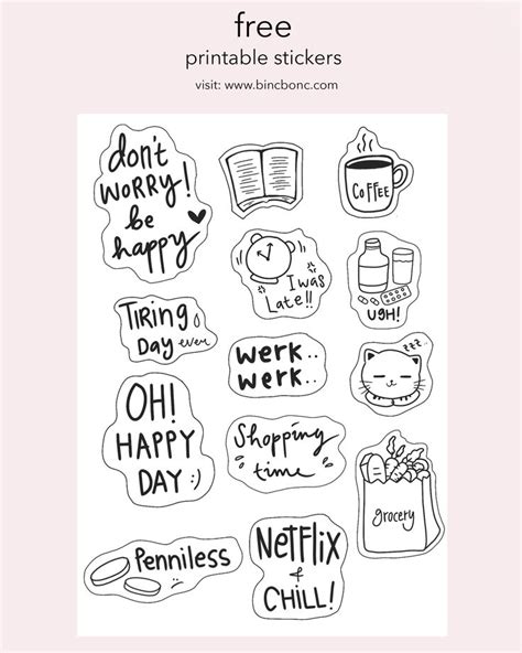 Adorable Printable cute stickers black and white For DIY projects