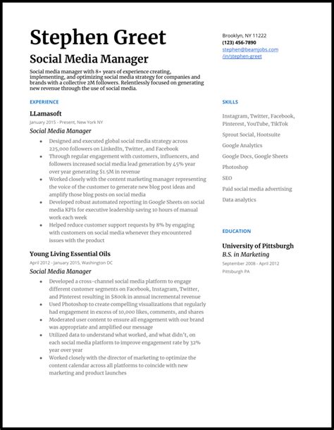 5 Social Media Manager Resume Examples for 2021 Marketing Resume, Social Media Marketing Manager ...