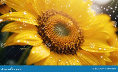 Vibrant Sunflower with Water Droplets: Stunning Nature-based Photography Stock Illustration ...