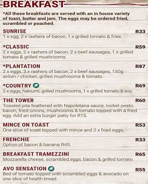 Menu at Plantation CAFE, Midrand, Shop 3