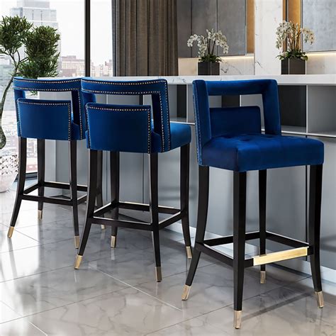 Grey Velvet Kitchen Bar Stools - Clover Dark Grey Velvet Bar Stool Mid ...