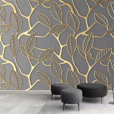 3D Wallpaper Modern Simple Abstract Stereo Golden Leaf Photo Wall Mural Living Room Bedroom Home ...