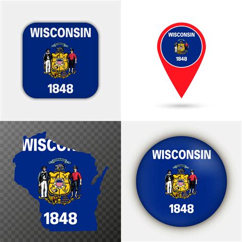 Set of Wisconsin state flag. Vector illustration. 15260547 Vector Art at Vecteezy