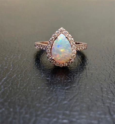 Handmade 18K Rose Gold Halo Diamond Australian Pear Shape Opal Engagement Ring at 1stDibs | pear ...