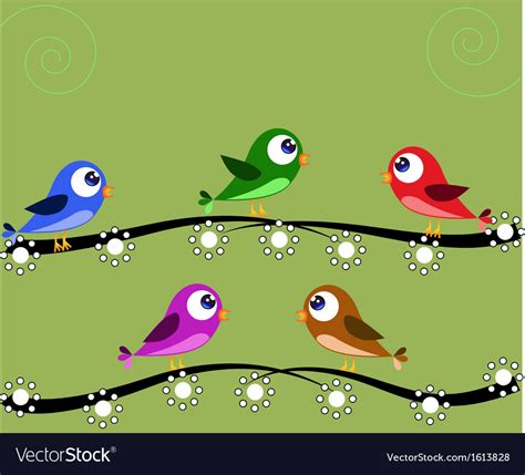 Five birds green Royalty Free Vector Image - VectorStock