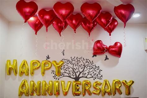 Beautiful Anniversary Special Balloon Decoration With Happy Anniversary Letter Foil Balloons ...