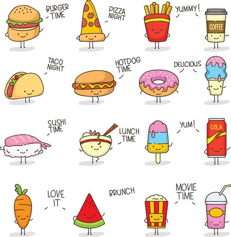 Premium Vector | Cute food doodle kawaii