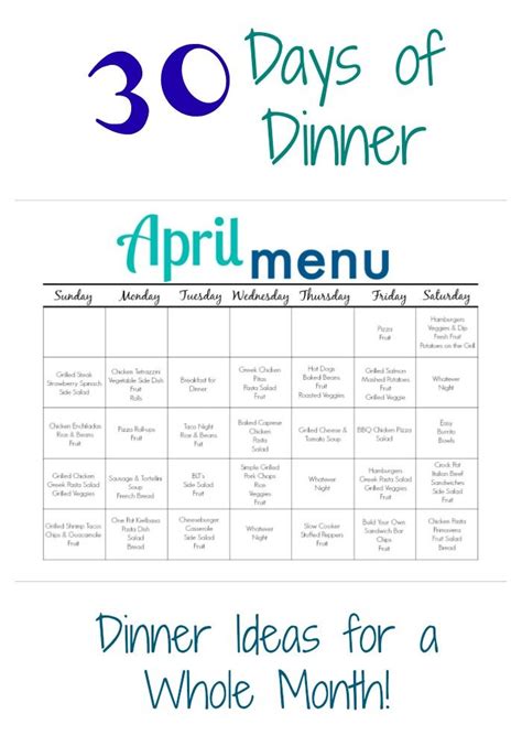 April Meal Plan for Families (Free Printable)