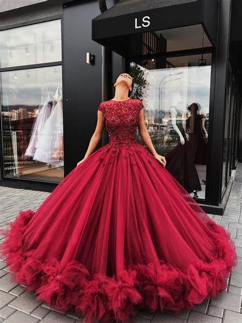 Red Tulle Ball Gown Prom Dress, Sweet 16 Dresses,Quinceanera Dresses ...