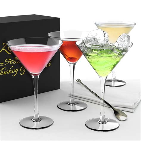 Martini Glasses Set of 4, 8 Oz Handblown Crystal Cocktail Glasses with ...