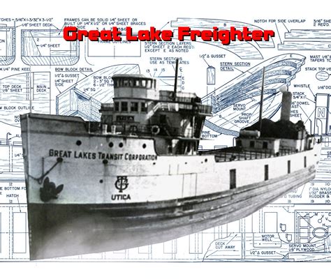 Great Lakes Freighter 1:10 Scale 45" Full Size Printed Plans for Radio – Vintage Model Plans