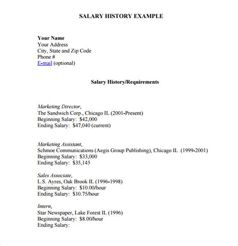 FREE 5+ Sample Salary History Templates in PDF | MS Word