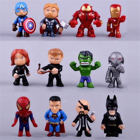 12pcs/set Mini Superhero toys cute the Avengers Figures Batman Hulk ...