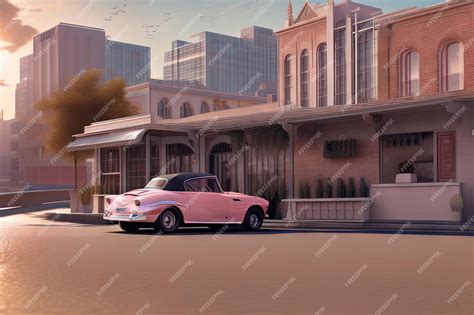 Premium AI Image | A vintage pink convertible car illustration generative ai