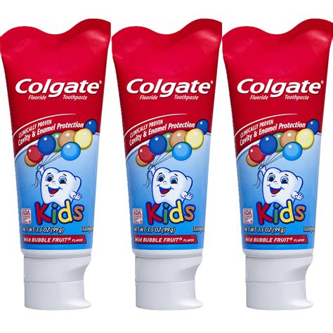 Colgate Kids Mild Bubble Fruit Flavor Toothpaste, 3.5oz each, 3 Pack ...